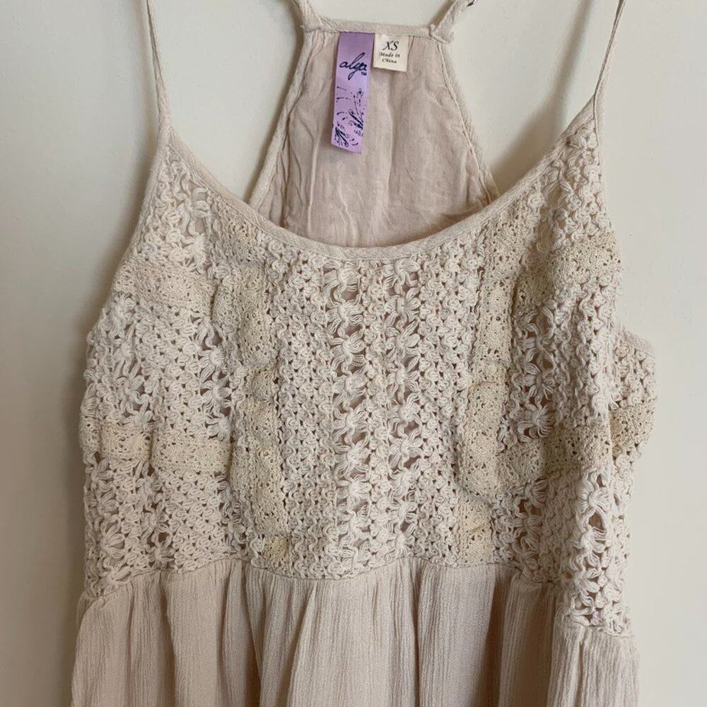 Alya Womens Size XS Dress Crochet Razor Back Mini Cream Adjustable Straps - Picture 3 of 7